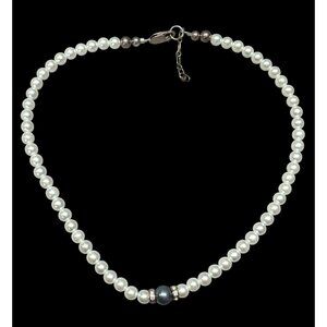Elegant Handmade White And Silver Tone Faux Pearl Necklace With Sterling Clasp